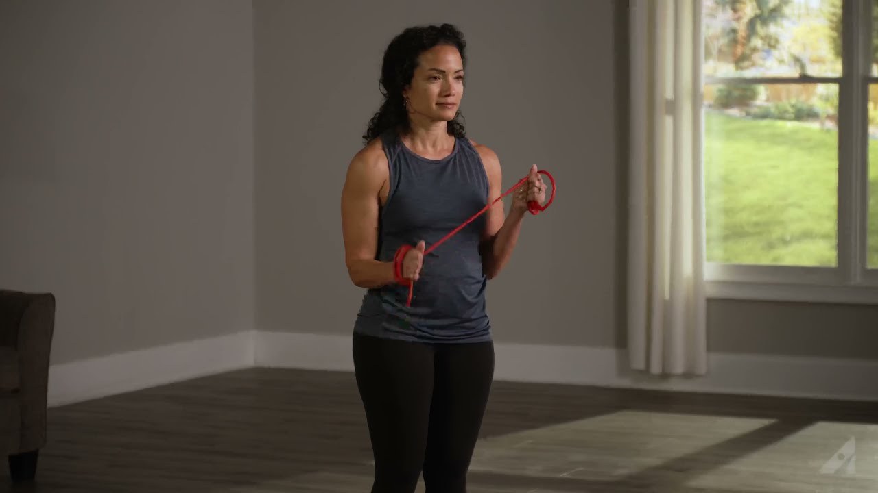Triceps Extension With Resistance Band demonstrated in the Arthritis Foundation Your Exercise Solution (YES) video
