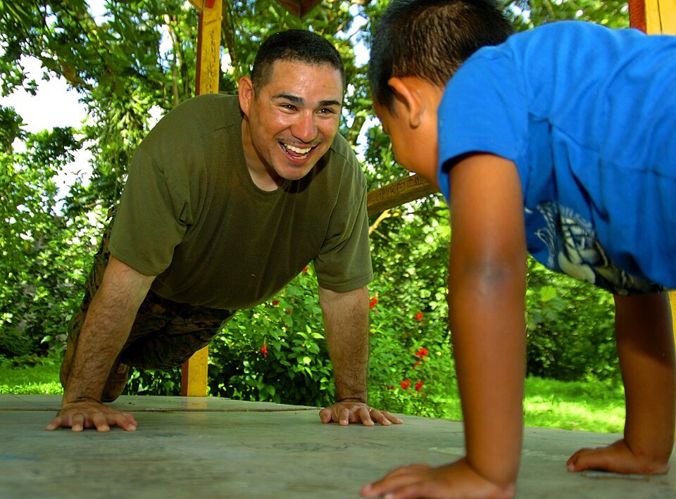 Person performing a full push-up (Wikimedia Commons photo)