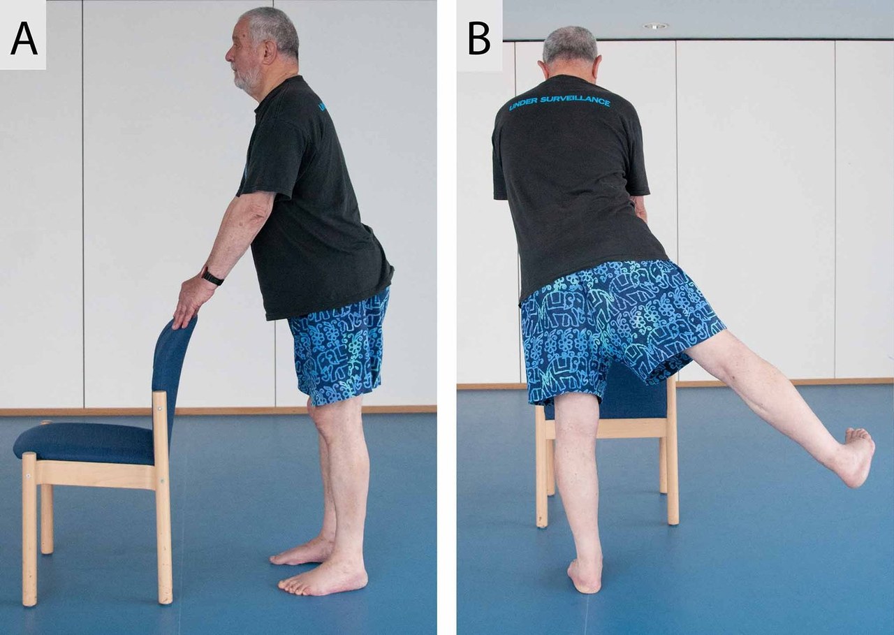 Sideways leg lift: person demonstrating the exercise (NHS photo)