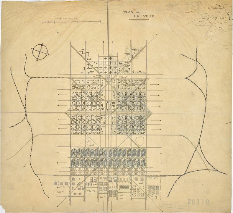 Ville Radieuse / The Radiant City by unknown maker: master-plan drawing of the unbuilt project