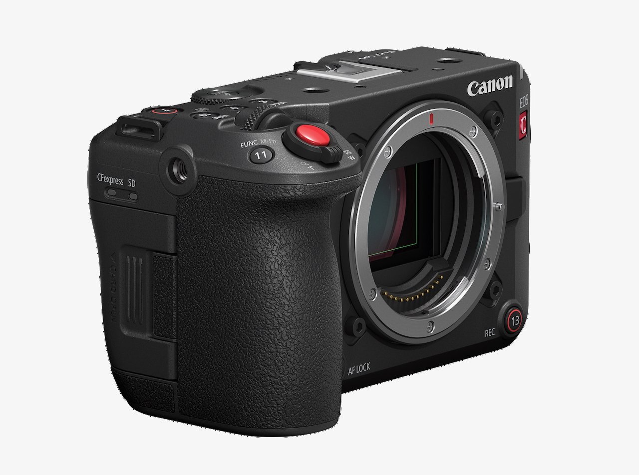 EOS C50 body shown without the RF5.2mm F2.8 L Dual Fisheye lens